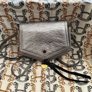Jimmy Choo Metallic Leather Crossbody Bag – Chic Hexagon Flap Design